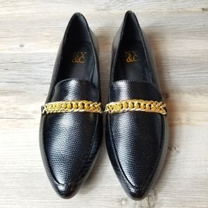 New York & Company Morgan Faux Croc Embossed Loafer Chain Flats NWT